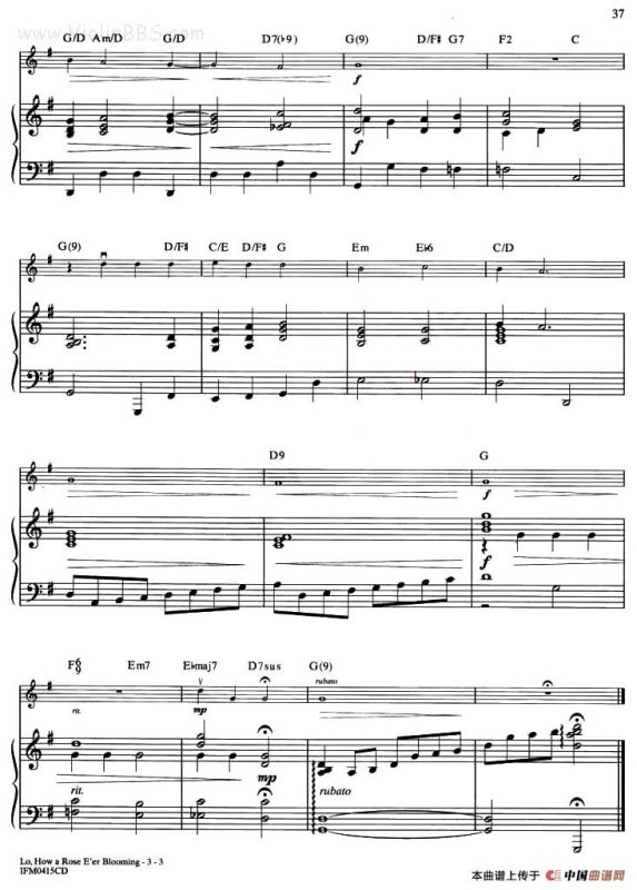 LO,HOW A ROSE EER BLOOMING（钢琴伴奏）