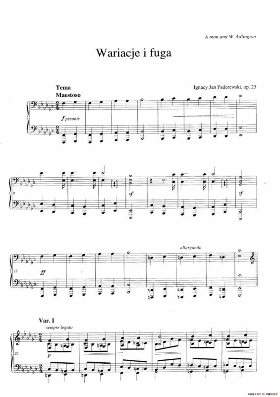 Variations and Fuge in e-flat Minor Op.23（降e小调主题变奏与赋格）