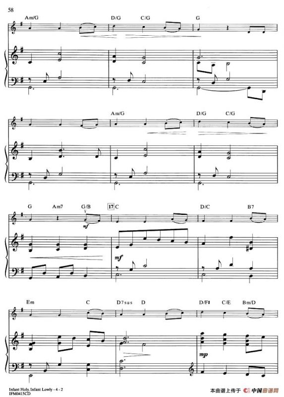 INFANT HOLY, INFANT LOWLY（钢琴伴奏谱）