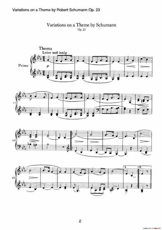 Variations on a Theme by Robert Schumann Op.23（舒曼主题变奏曲）（四手联弹）