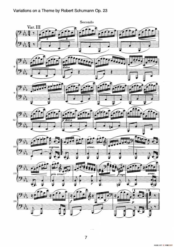 Variations on a Theme by Robert Schumann Op.23（舒曼主题变奏曲）（四手联弹）