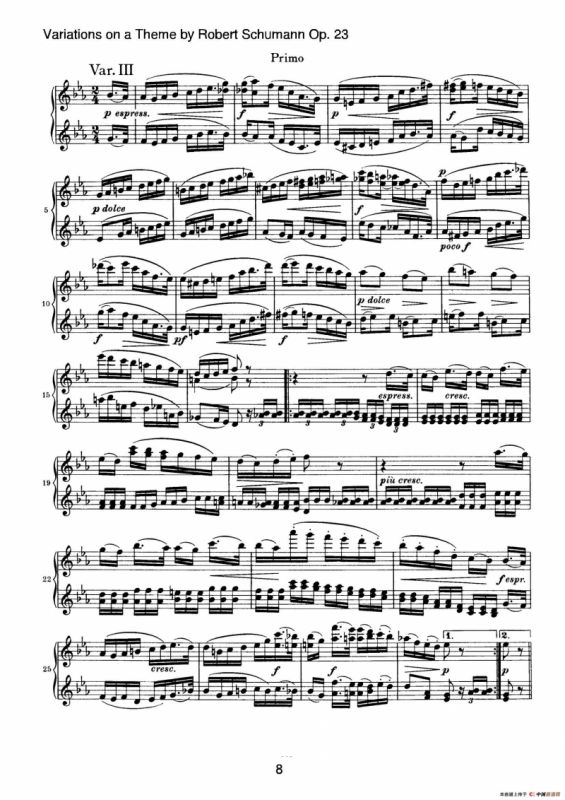 Variations on a Theme by Robert Schumann Op.23（舒曼主题变奏曲）（四手联弹）