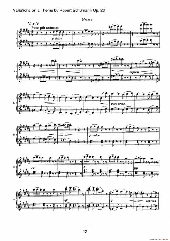 Variations on a Theme by Robert Schumann Op.23（舒曼主题变奏曲）（四手联弹）