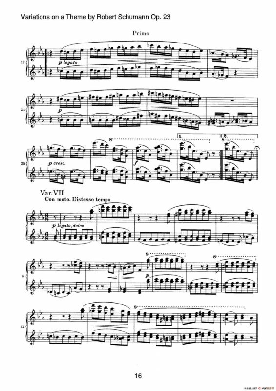 Variations on a Theme by Robert Schumann Op.23（舒曼主题变奏曲）（四手联弹）