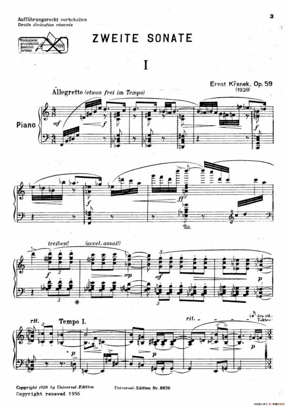 克热内克-第二钢琴奏鸣曲（Piano Sonata No.2 Op.59）