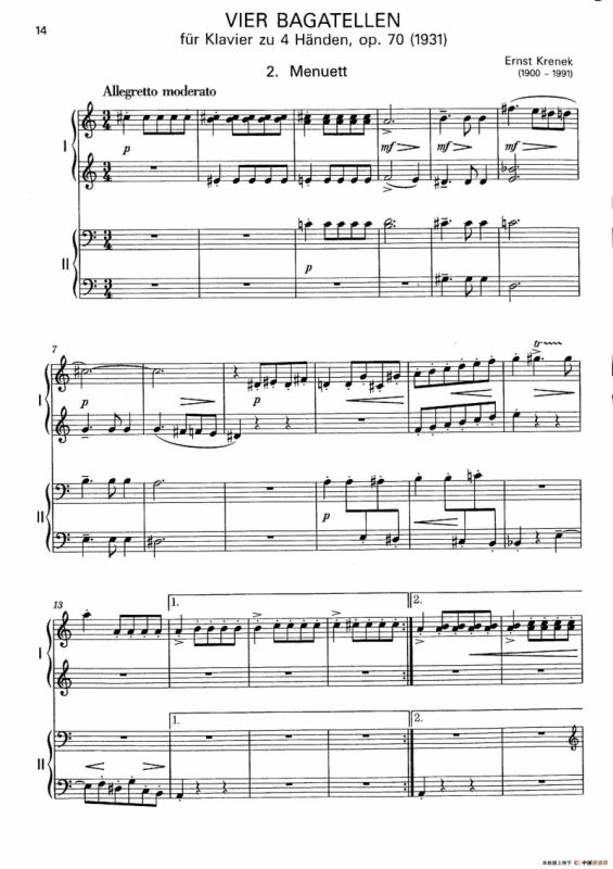 Vier Bagatellen Op.70（4首小品·Ⅱ·四手联弹）