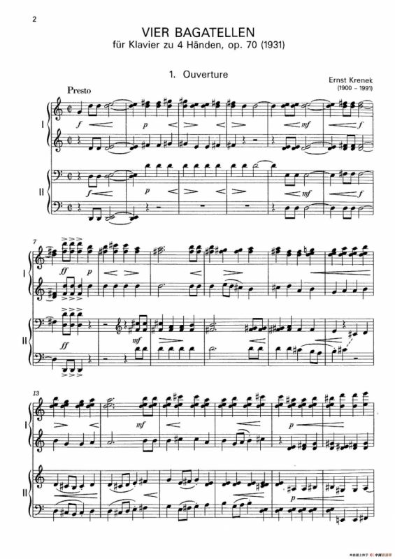 Vier Bagatellen Op.70（4首小品·Ⅰ·四手联弹）
