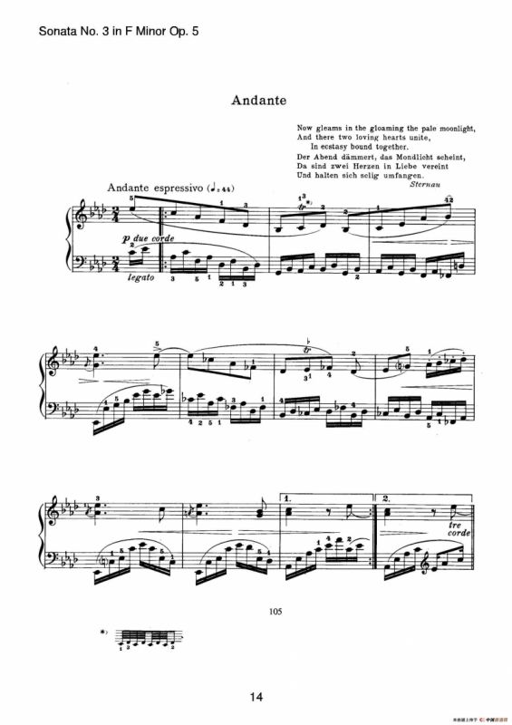 Piano Sonata No.3 in f Minor Op.5（f小调第三钢琴奏鸣曲）