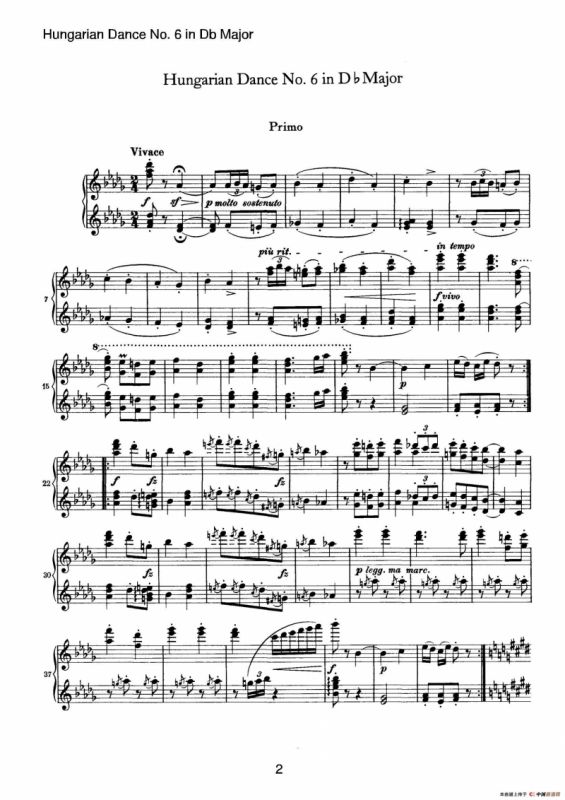 Hungarian Dance for four hands No 6 in Db Major