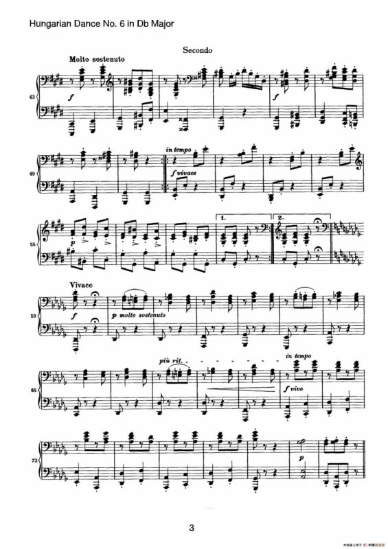 Hungarian Dance for four hands No 6 in Db Major