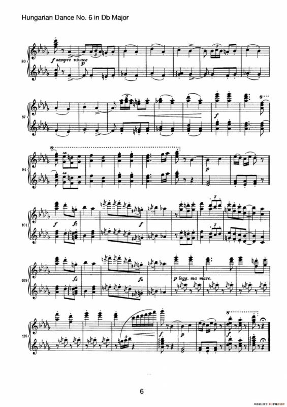 Hungarian Dance for four hands No 6 in Db Major