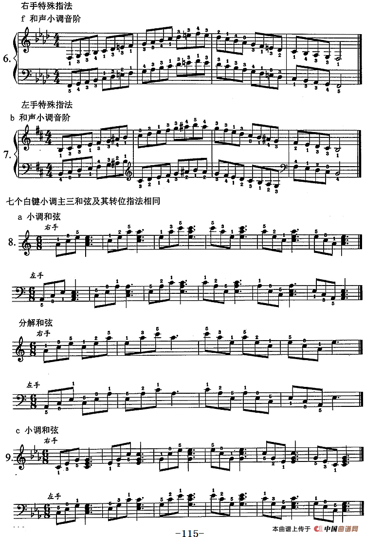 钢琴综合教程：第十六课 七个白键小调音阶 和弦转位 主三和弦琶音及和弦连接（大小调）