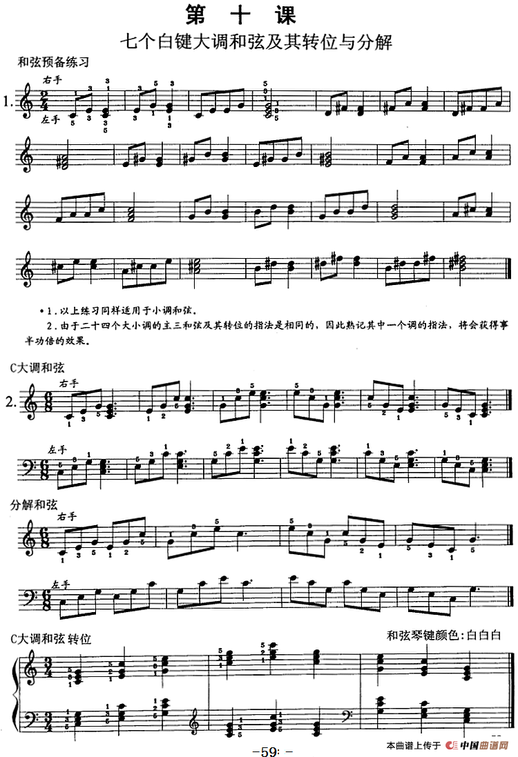 钢琴综合教程：第十课 七个白键大调和弦及其转位与分解