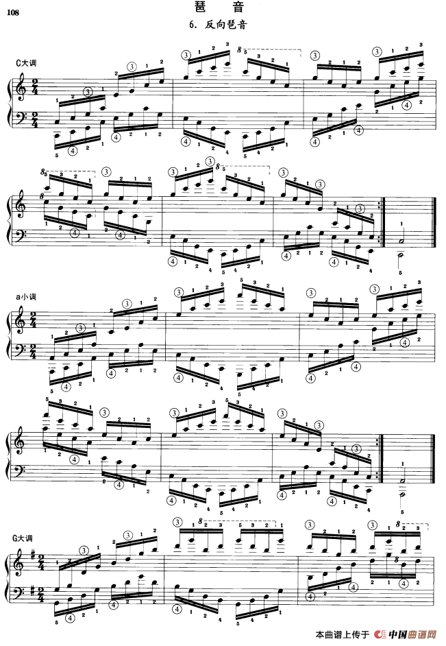钢琴琶音练习：反向琶音