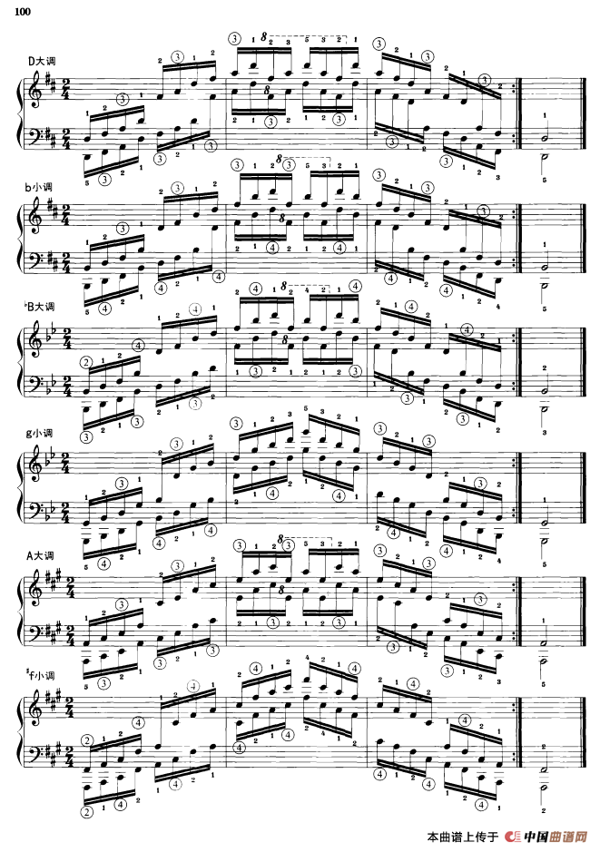 钢琴琶音练习：同向四个八度