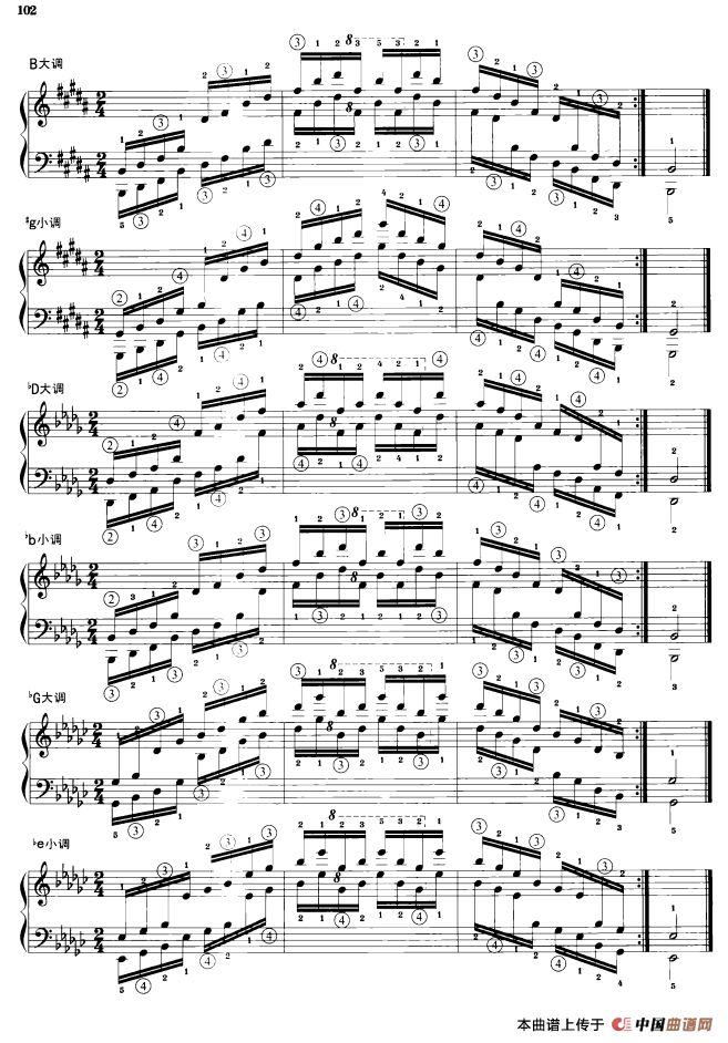 钢琴琶音练习：同向四个八度