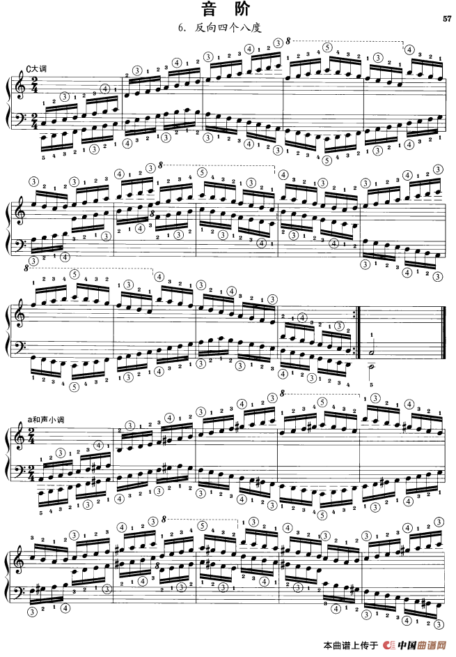 钢琴音阶练习：反向四个八度