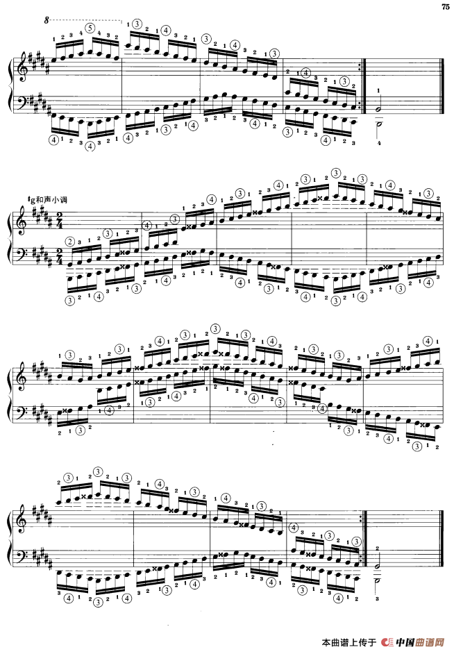 钢琴音阶练习：反向四个八度