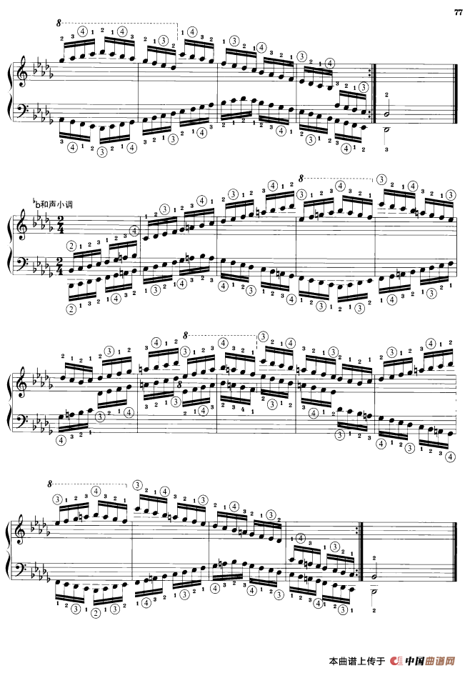 钢琴音阶练习：反向四个八度