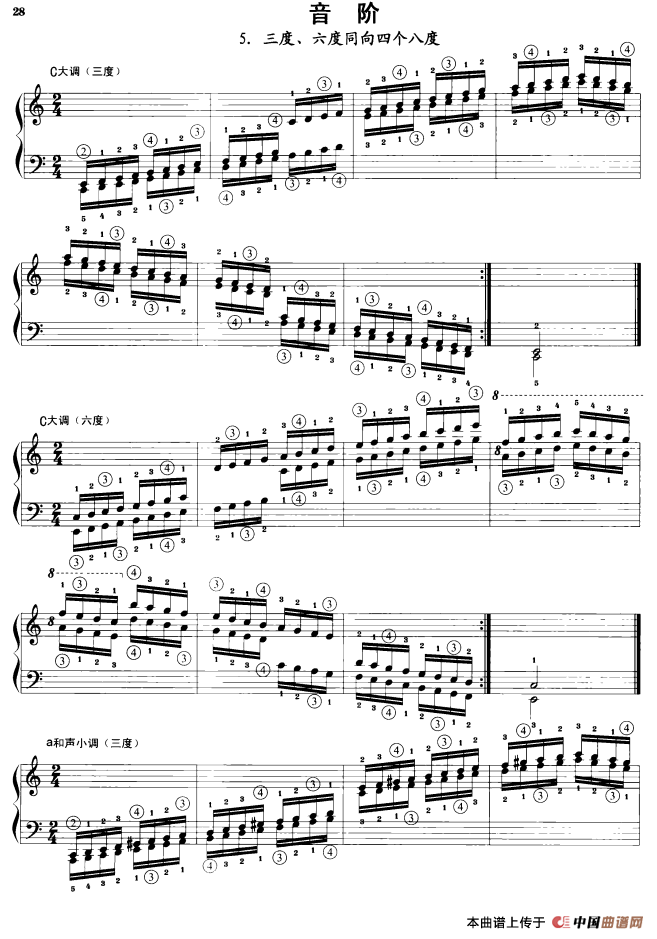 钢琴音阶练习：三度、六度同向四个八度
