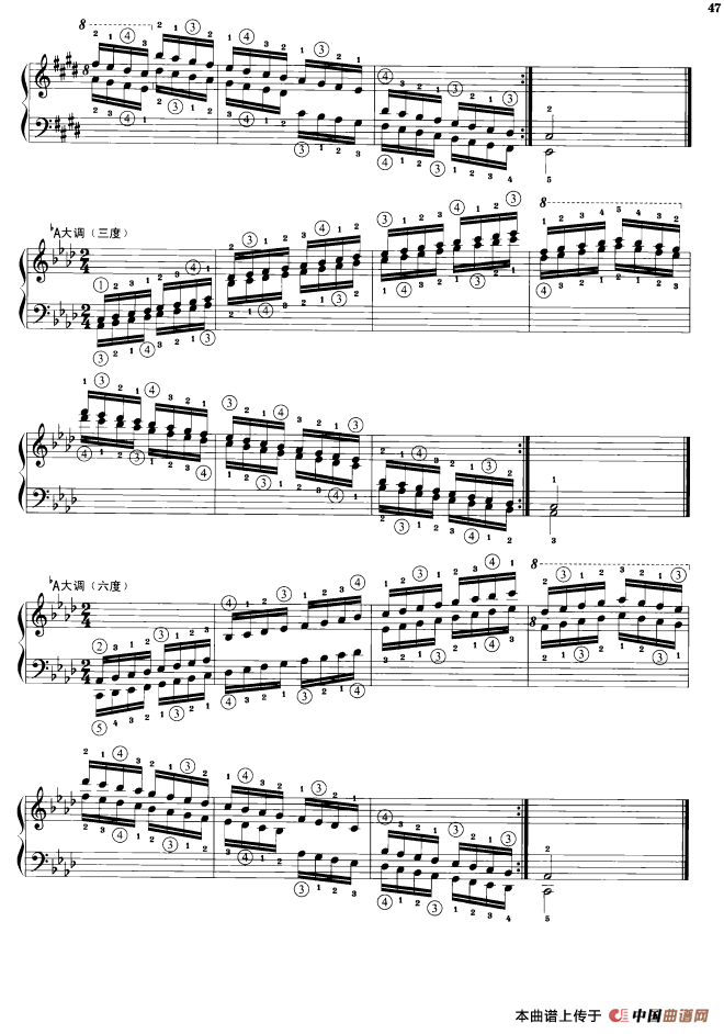 钢琴音阶练习：三度、六度同向四个八度