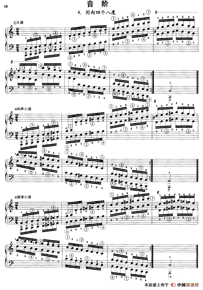 钢琴音阶练习：同向四个八度