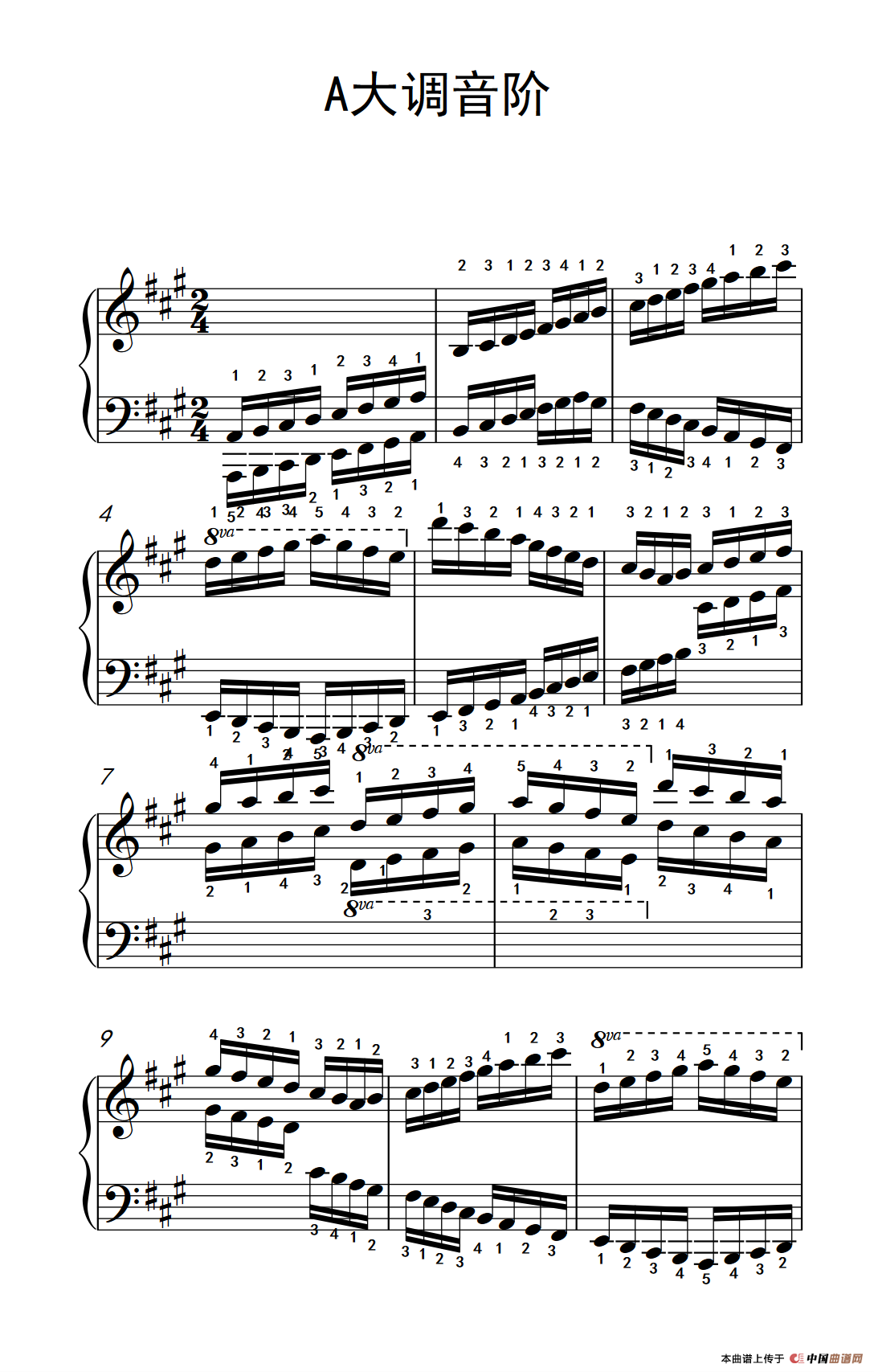 第九级11.A大调音阶（中央音乐学院 钢琴（业余）考级教程 7-9级）