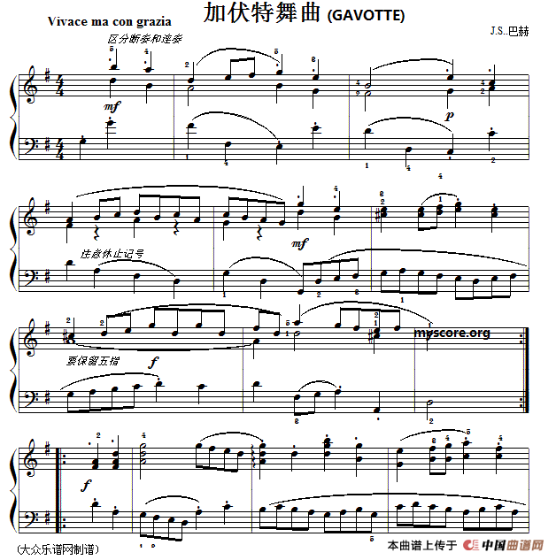 巴赫初级钢琴曲之二十一：加伏特舞曲