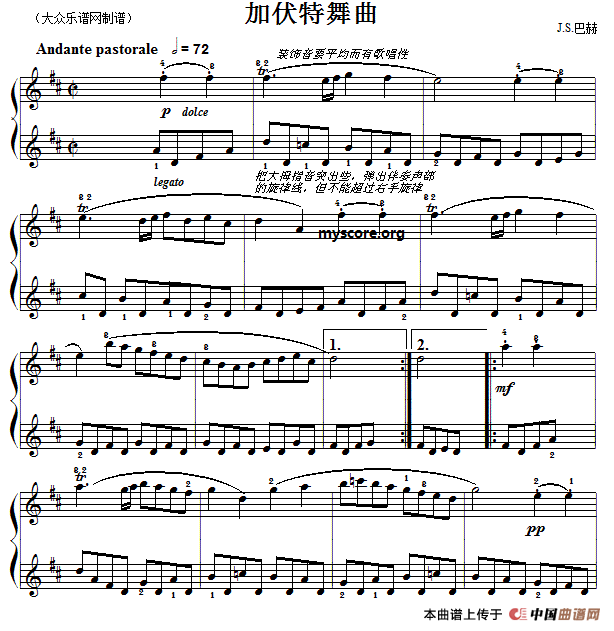 巴赫初级钢琴曲之十九：加伏特舞曲