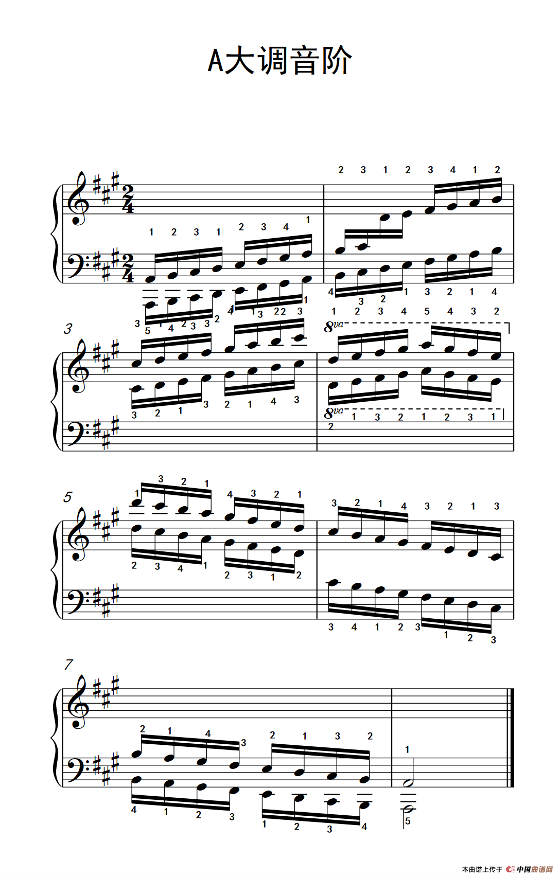 第四级 7.A大调音阶（中央音乐学院 钢琴（业余）考级教程 4-6级）