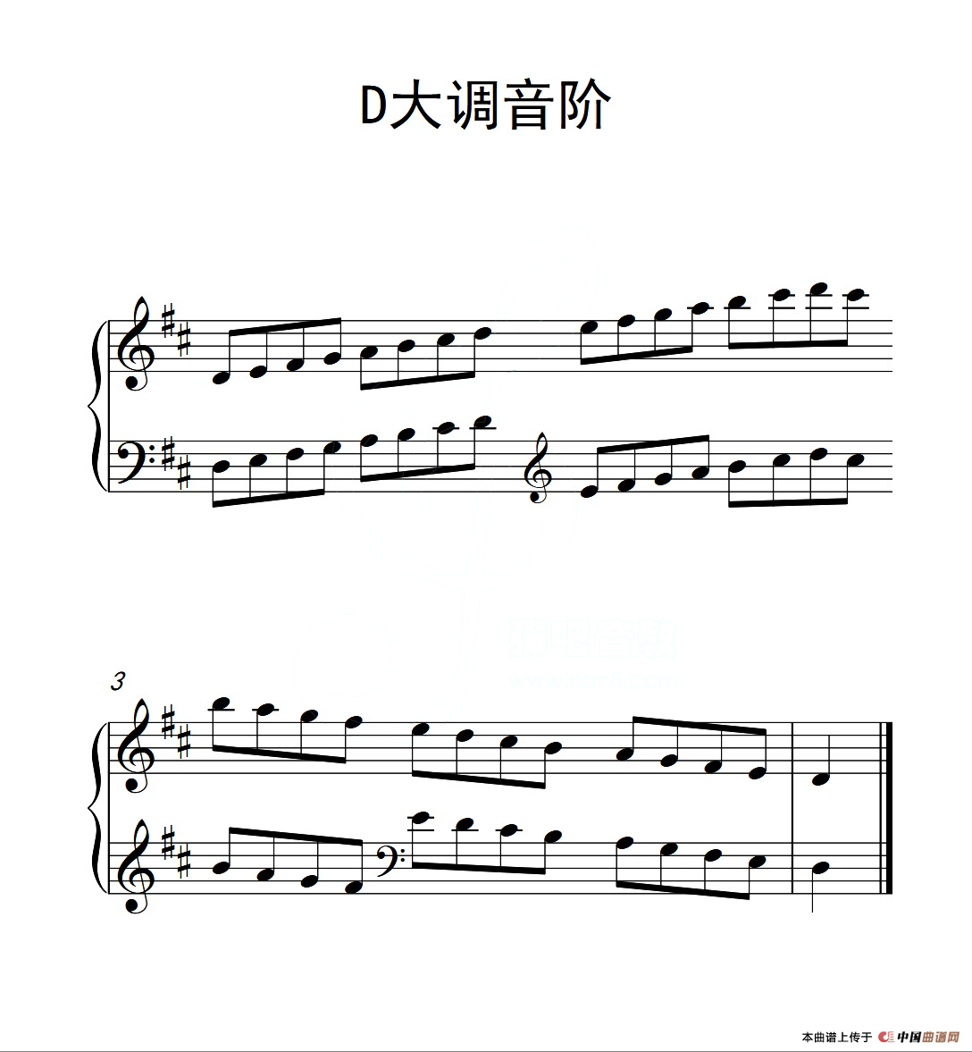 第二级 D大调音阶（中国音乐学院钢琴考级作品1~6级）