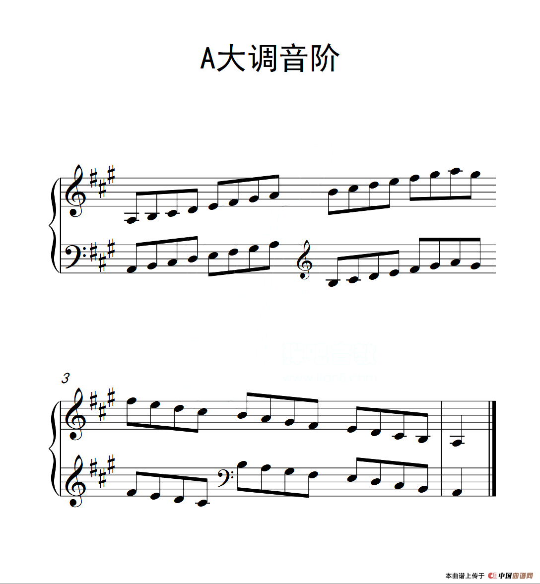 第二级 A大调音阶（中国音乐学院钢琴考级作品1~6级）
