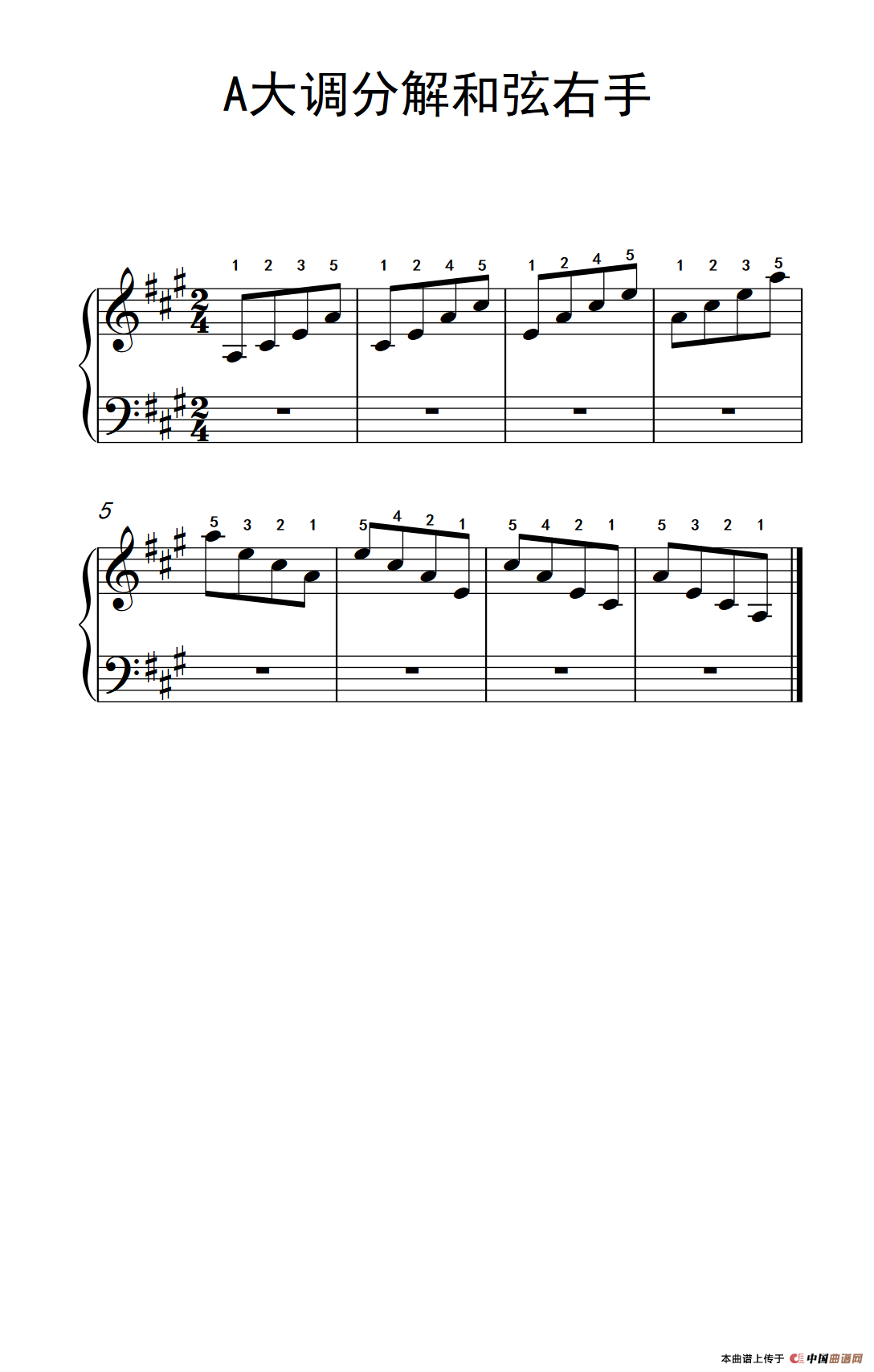 第二级 4.A大调分解和弦右手（中央音乐学院 钢琴（业余）考级教程 1-3级）