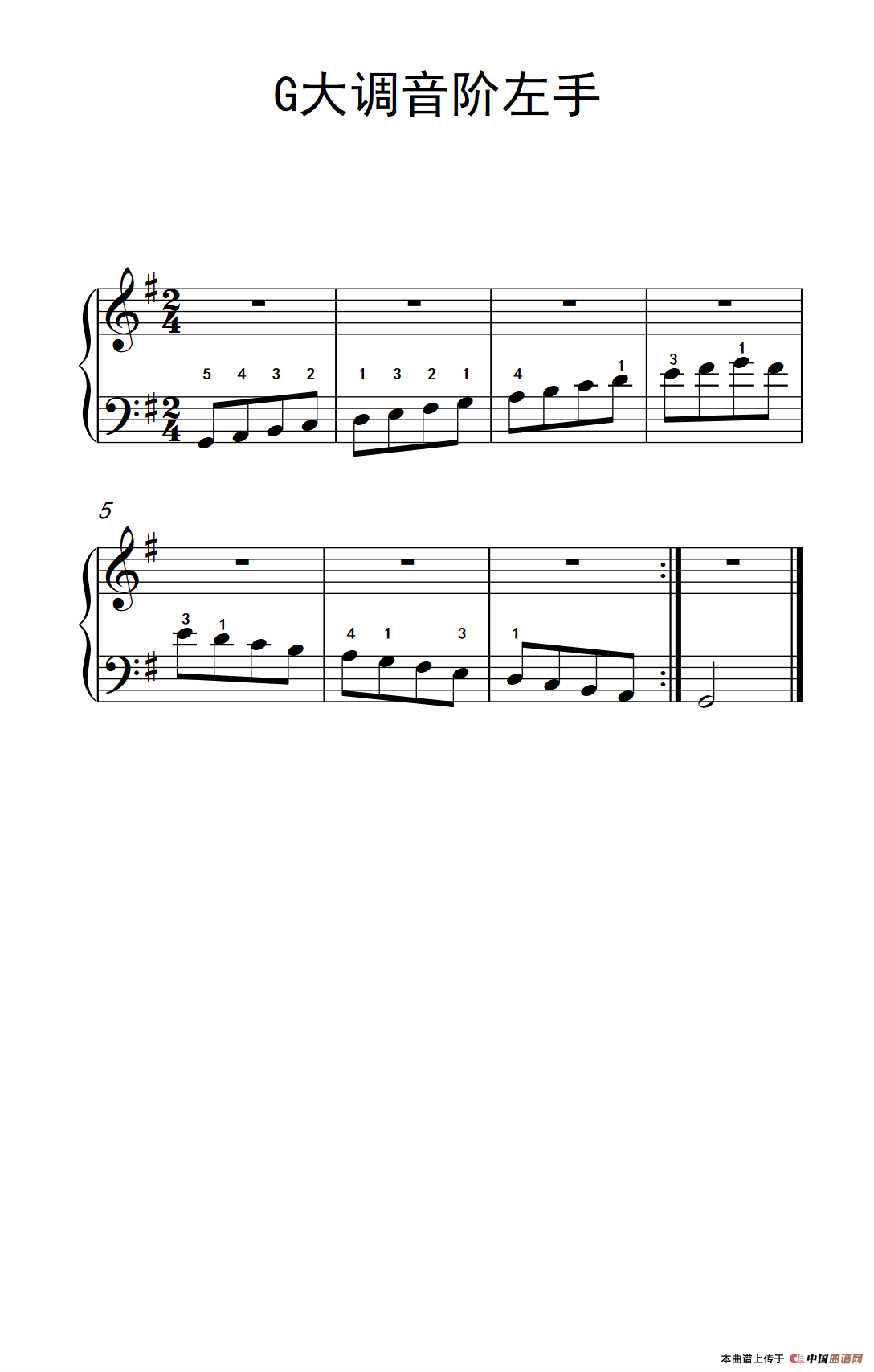 第一级 2.G大调音阶左手（中央音乐学院 钢琴（业余）考级教程 1-3级）