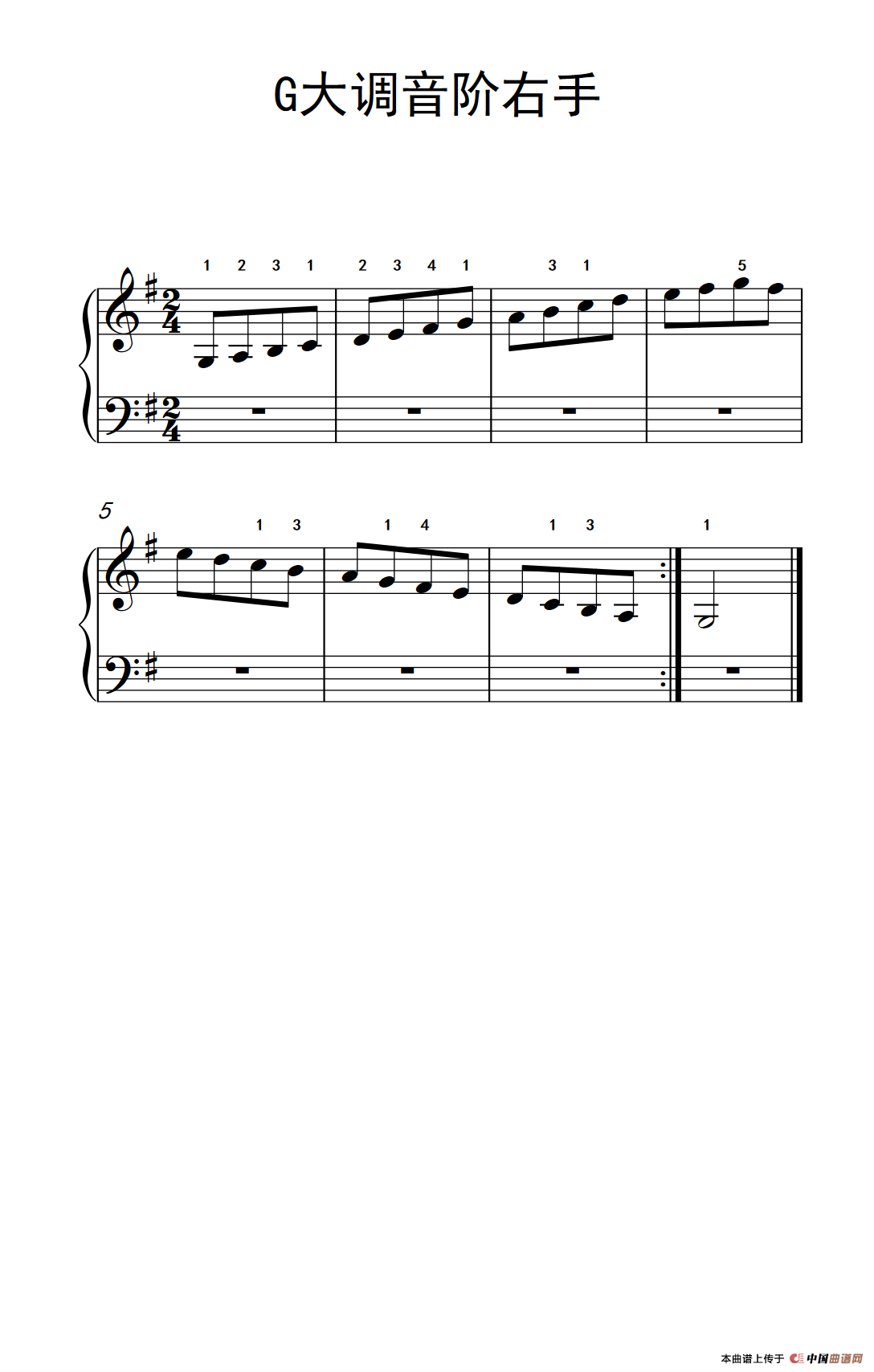 第一级 2.G大调音阶右手（中央音乐学院 钢琴（业余）考级教程 1-3级）