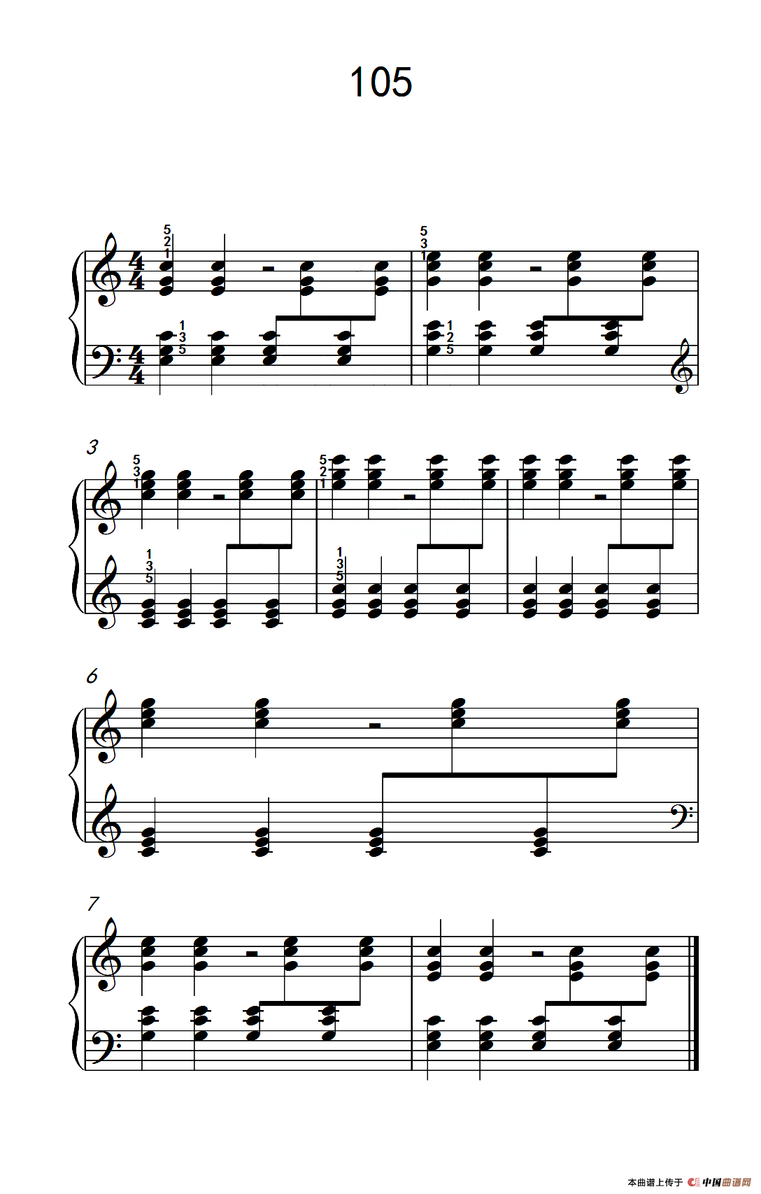 两手交替或交错弹奏的练习 105（儿童钢琴手指练习 2）