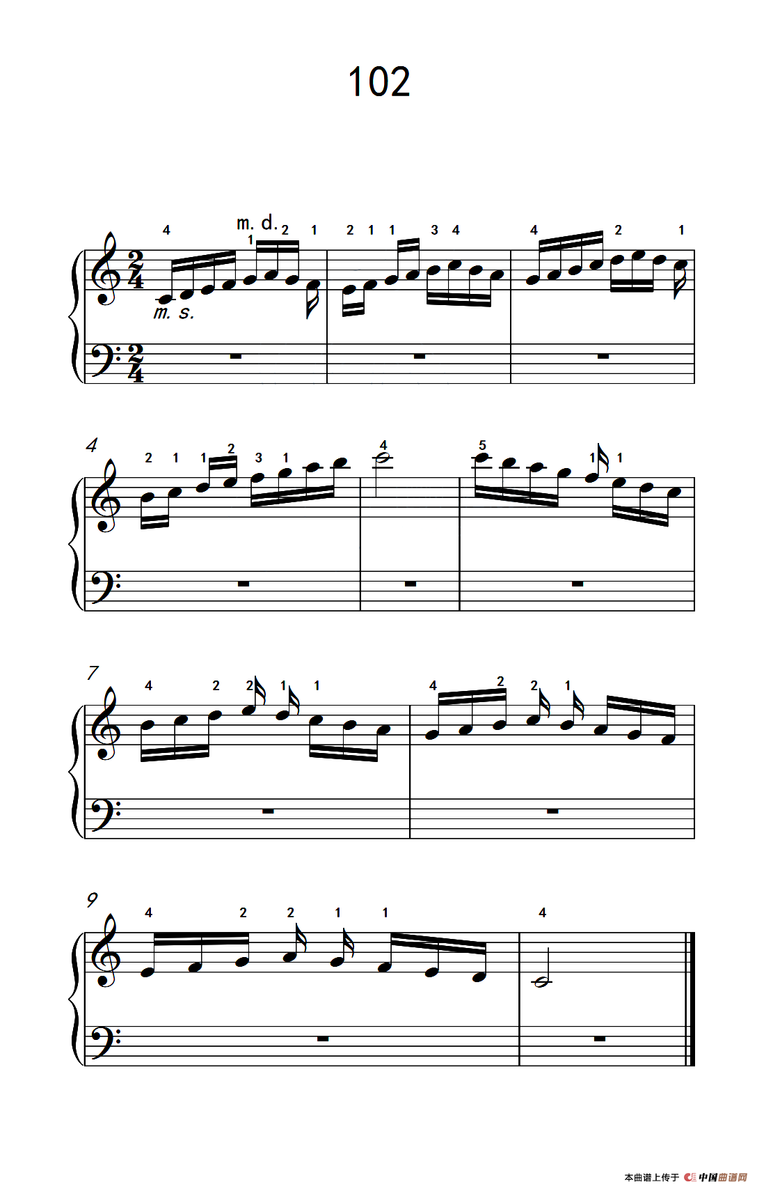 两手交替或交错弹奏的练习 102（儿童钢琴手指练习 2）