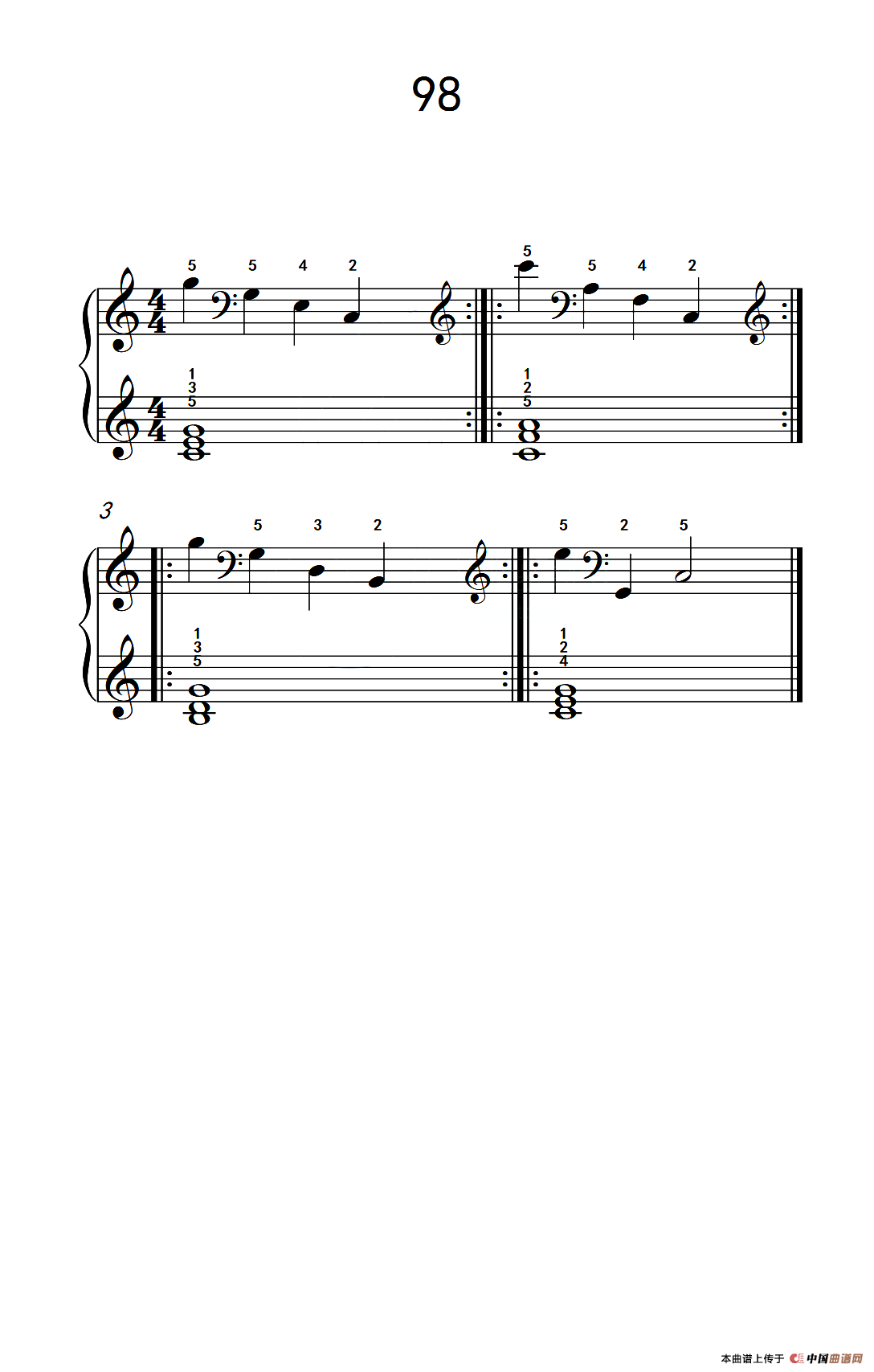 两手交替或交错弹奏的练习 98（儿童钢琴手指练习 2）