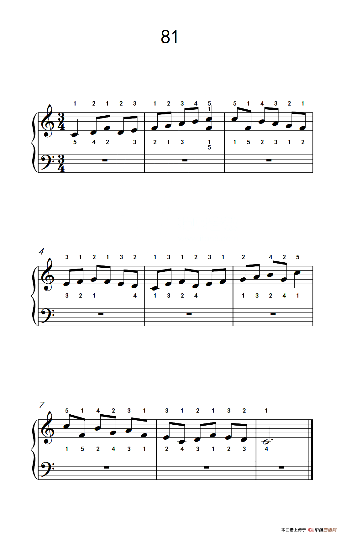 使大指灵活转动的单手练习 81（儿童钢琴手指练习 2）