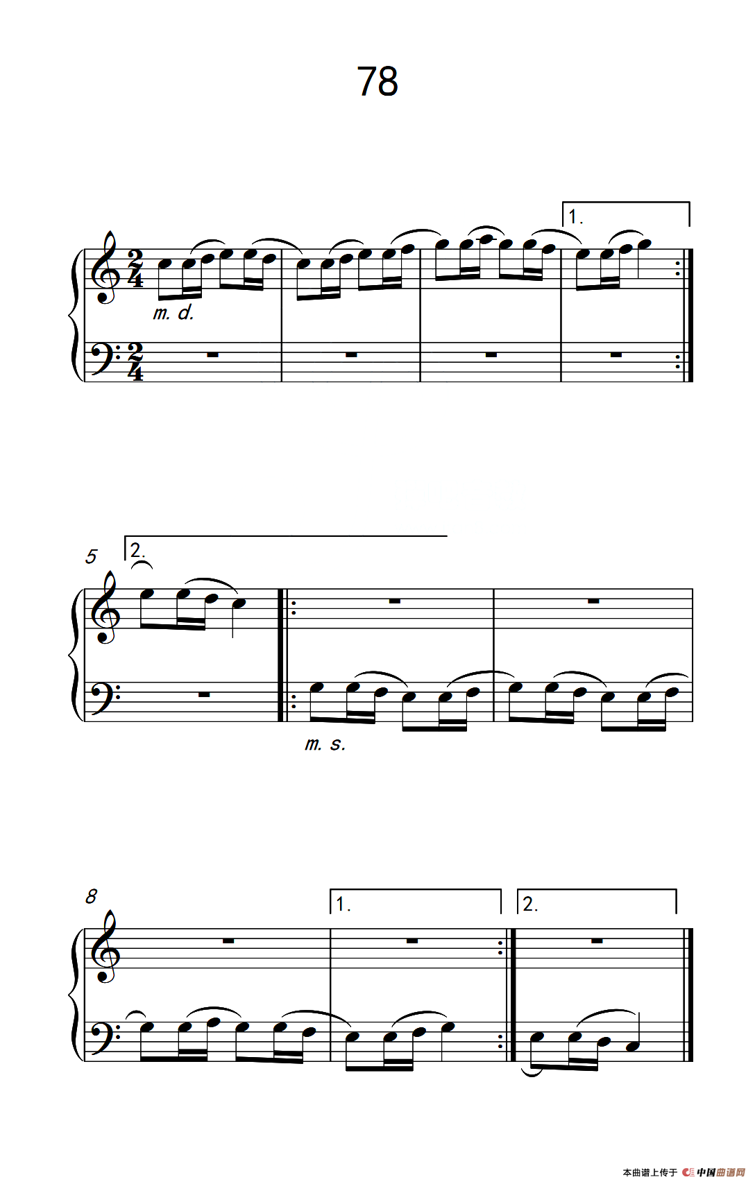 使大指灵活转动的单手练习 78（儿童钢琴手指练习 2）