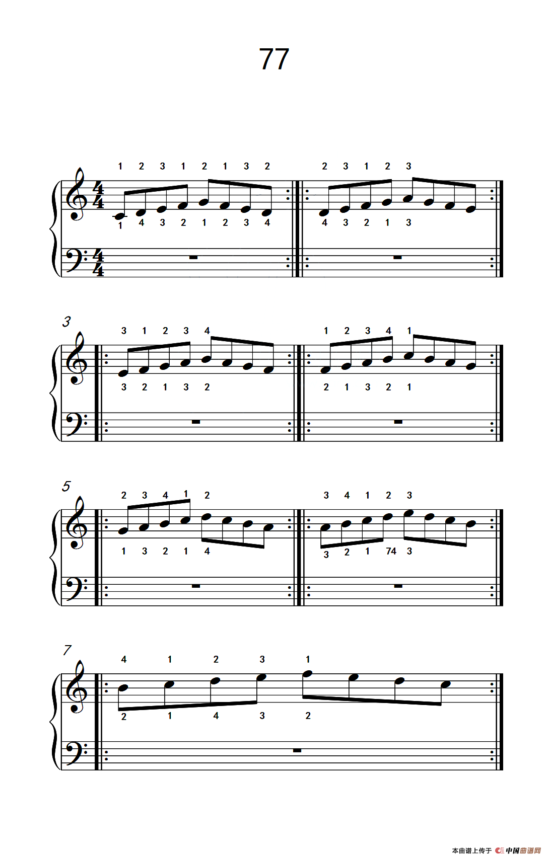 使大指灵活转动的单手练习 77（儿童钢琴手指练习 2）