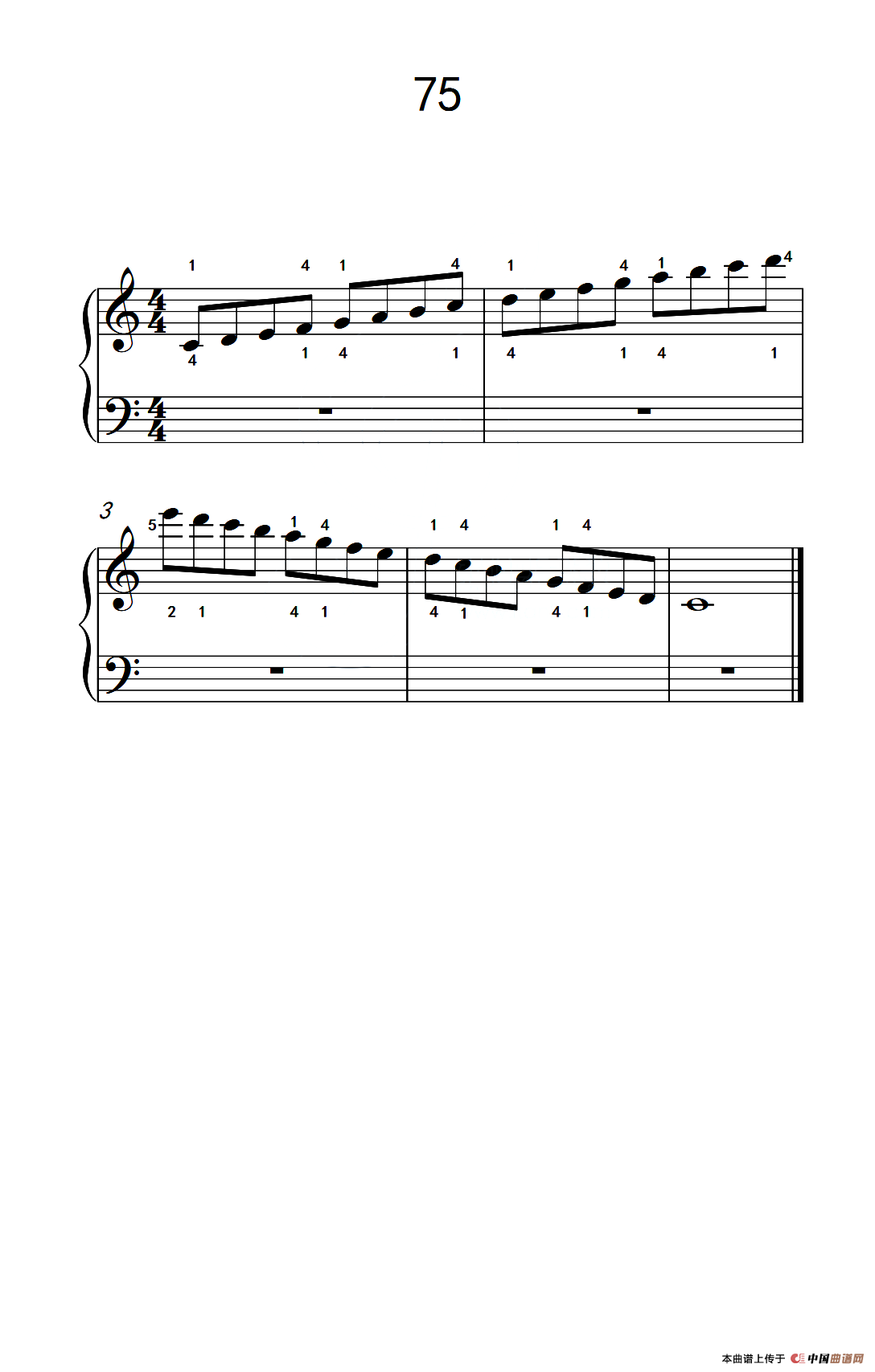 使大指灵活转动的单手练习 75（儿童钢琴手指练习 2）
