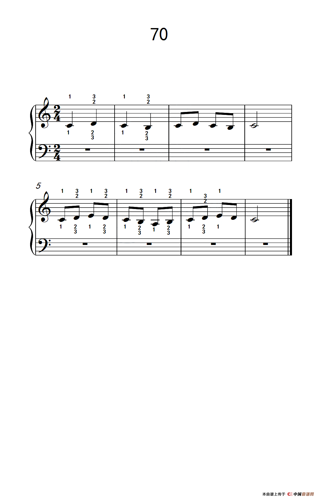 使大指灵活转动的单手练习 70（儿童钢琴手指练习 2）