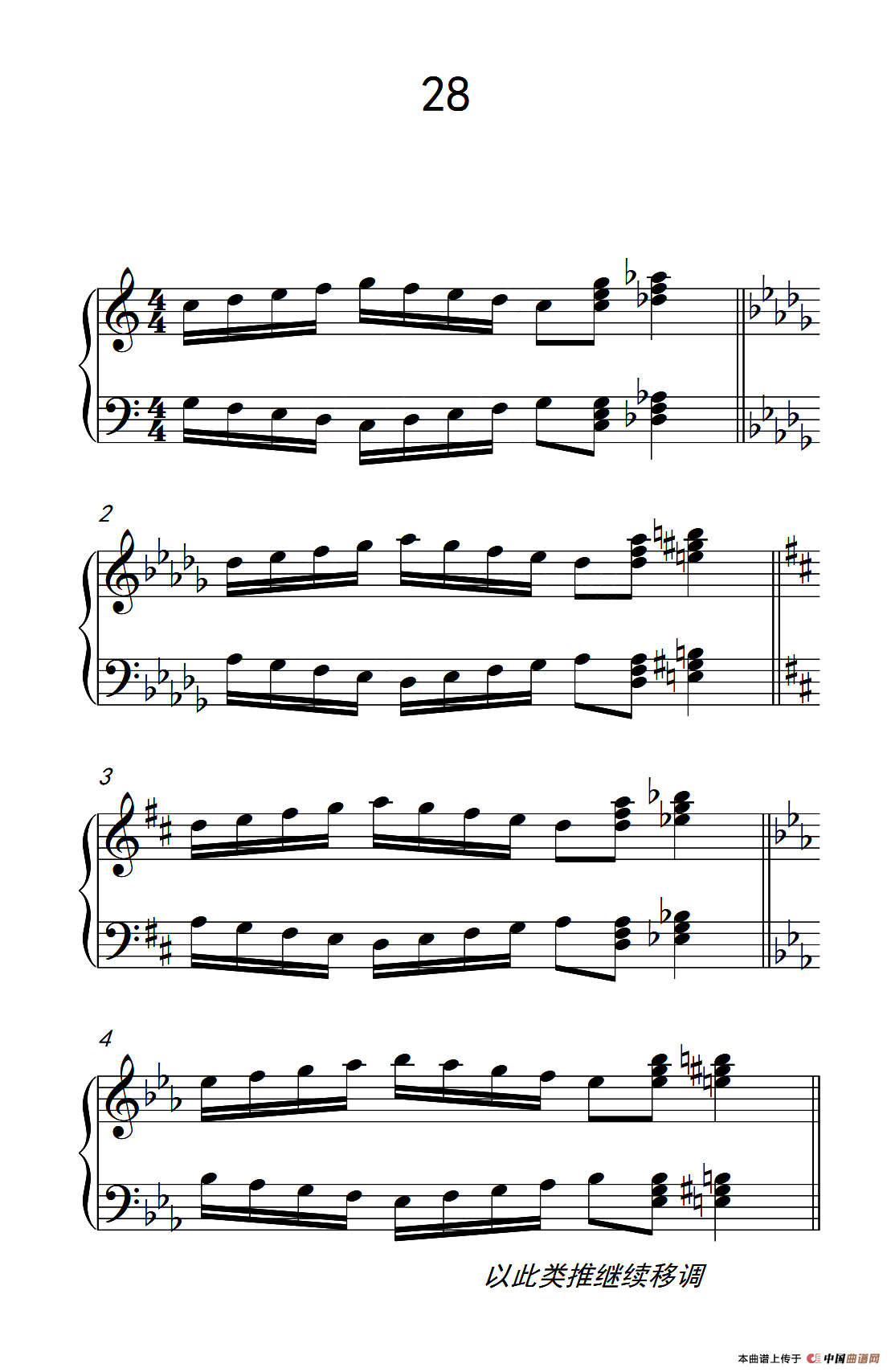 七.五指原位移调练习28（儿童钢琴手指练习 1）