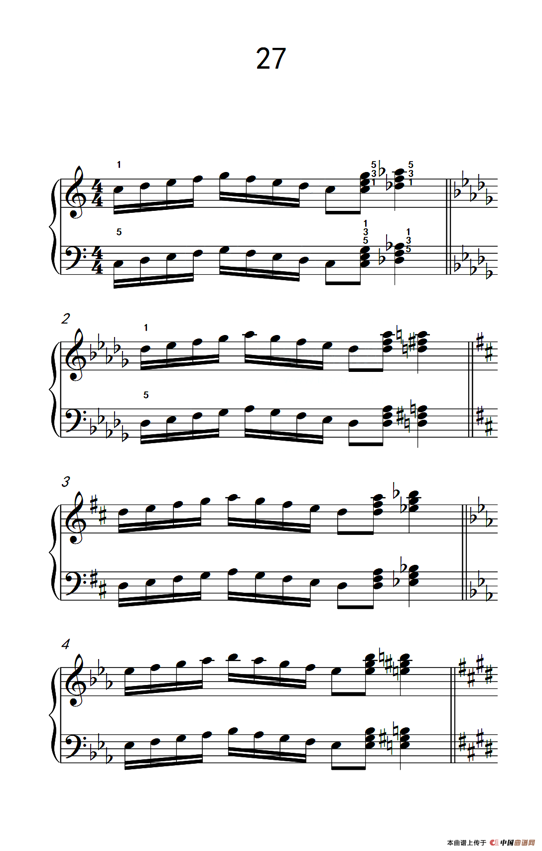 七.五指原位移调练习27（儿童钢琴手指练习 1）