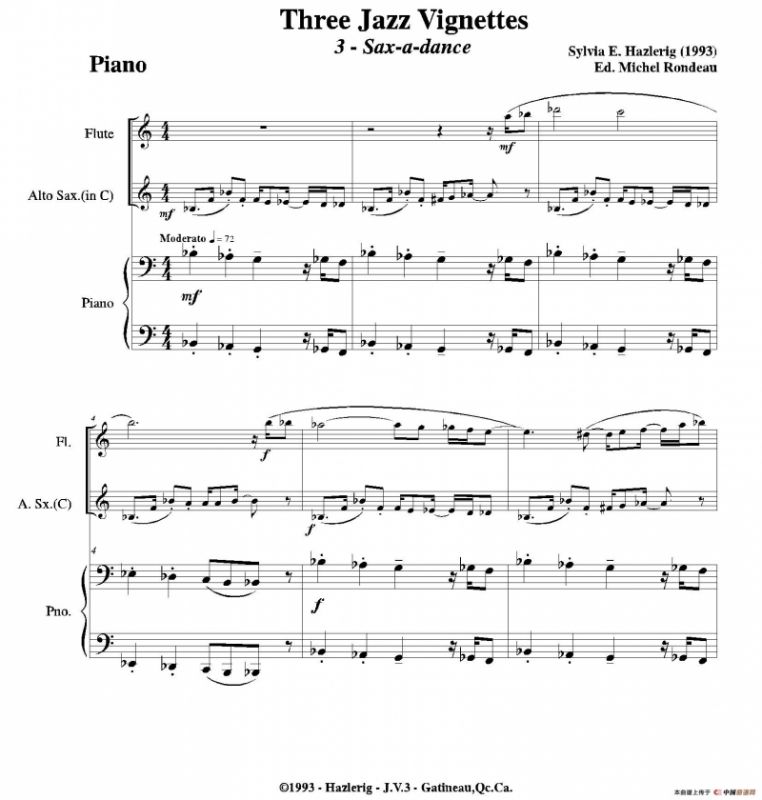 Three jazz vignettes（第三乐章）（三重奏钢琴分谱）
