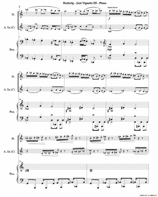 Three jazz vignettes（第三乐章）（三重奏钢琴分谱）