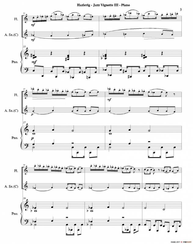 Three jazz vignettes（第三乐章）（三重奏钢琴分谱）