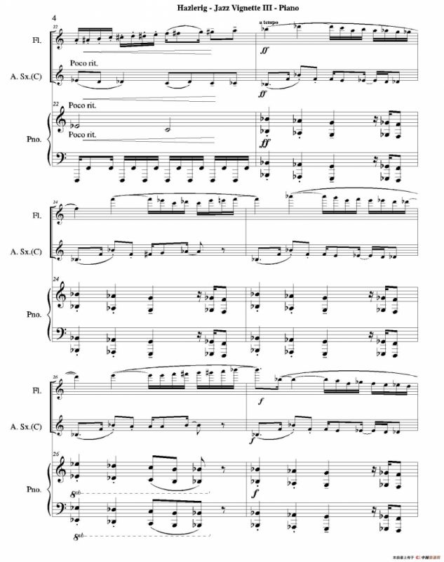 Three jazz vignettes（第三乐章）（三重奏钢琴分谱）