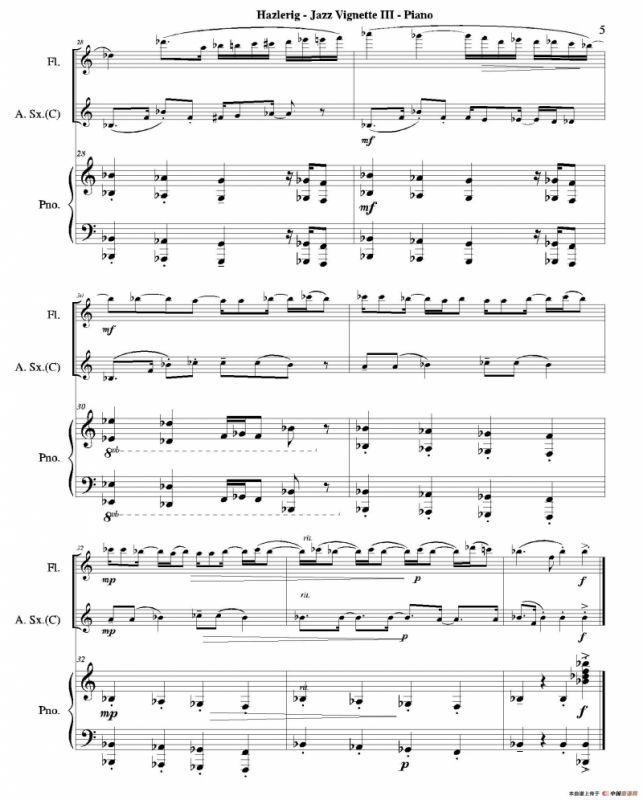 Three jazz vignettes（第三乐章）（三重奏钢琴分谱）